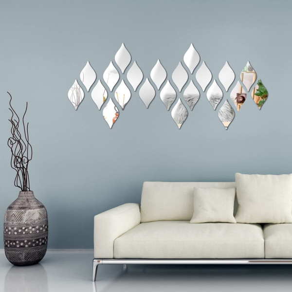 20 STK speilfliser selvklebende speilveggklistremerker Fjernbare kunstplastfliser dekorasjon Egnet for stue, bad, soveromsvegg