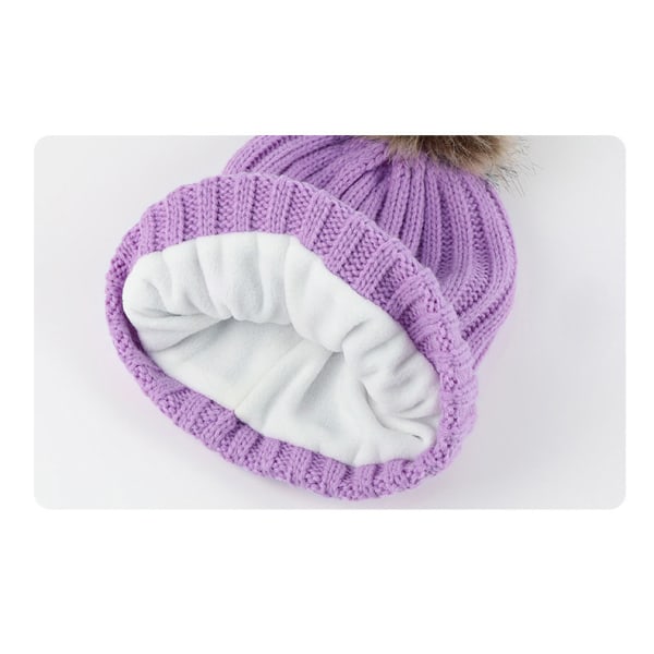 Kvinders vinterhue Tørklædehandsker sæt 3 stykker strikket hue varmere tørklæde varm strikket beanie uldhat purple