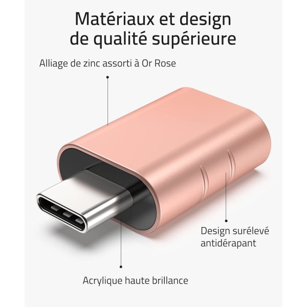 USB C til USB Adapter Pakke med 2 USB C Han til USB3 Hun Adapter Kompatibel med MacBook Pro/Air 2021 iMac iPad Mini 6/Pro, Pink Rose Gold