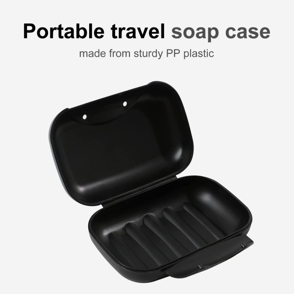 Tvålkopp med lock, reseläckagesäker case, tvålhållare för badrumsgym (svart + klar, 2)