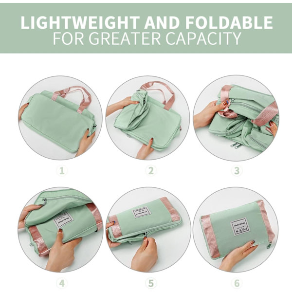 Foldbar Weekendbag, Over natten sykehusbag med sko-rom og våt lomme, Vannresistent treningsbag for reise, Holdall for kvinner og menn