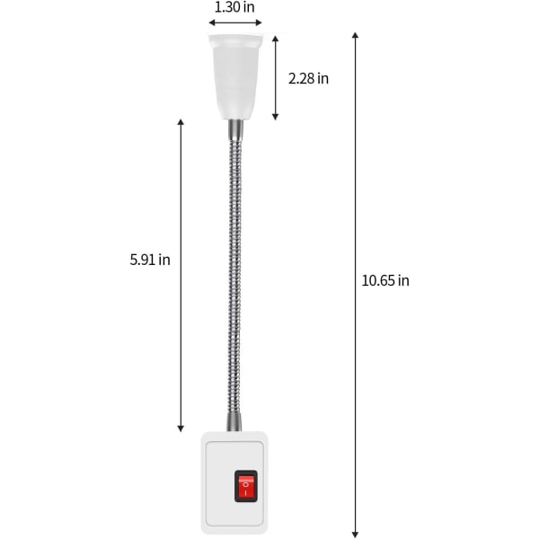 2 stk. E27 LED-pæreholder med bryter, lampeholderadapterkonverter med 5,9\" fleksibel svanehals og EU-plugg