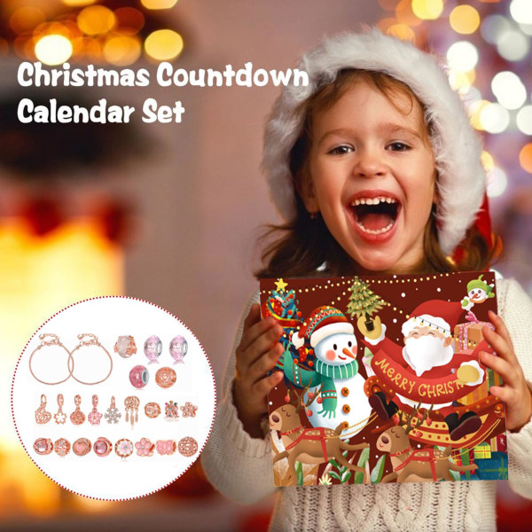 Jenter adventskalender 2023, julenedtellingssmykker adventskalender til fremstilling av sjarmarmbåndssett, smykkegavesett julegave