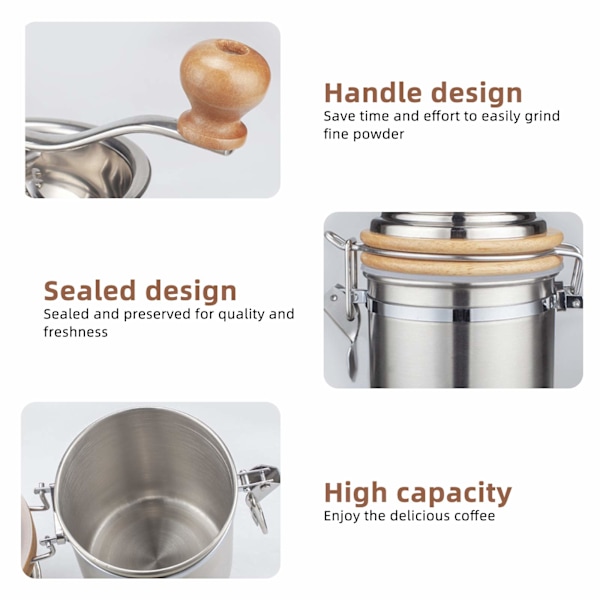 Kaffe Kvern, Rustfritt Stål Manuell Kaffe Kvern Beholder Manuell Kaffe Bønne Kvern Kvern Maskin Hånd Konisk Kaffe Kvern