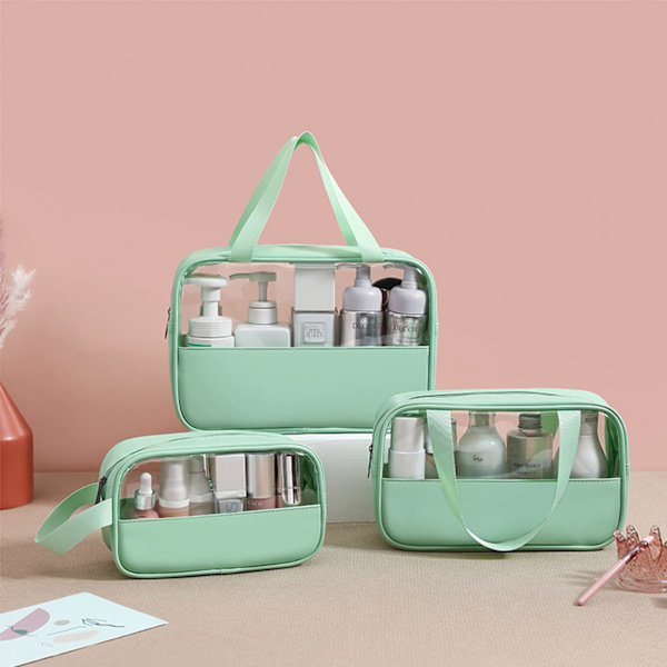 Transparent kosmetisk väska, 3-pack, vattentät PVC necessär för kvinnor, lätt sminkväska för kosmetika, necessär resekit green