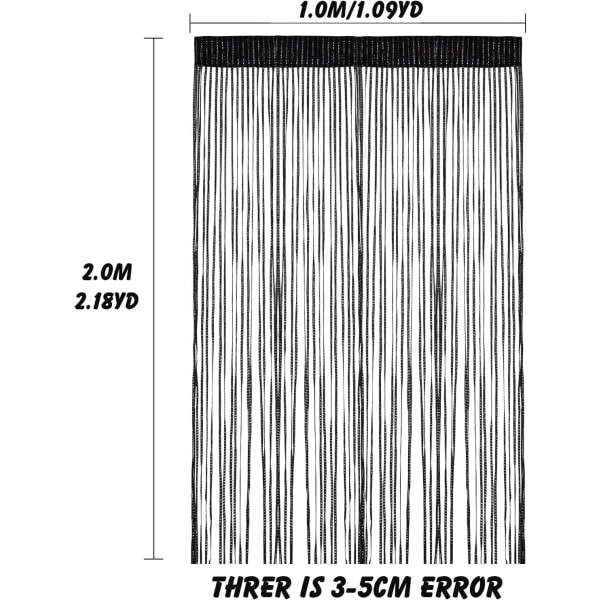 Strenggardinpanel, Flue Screen Fringe Room Blinds, Dekorativ dusk strimmelbånd sølvskjerm for stue, soverom, festarrangementer (svart) Black