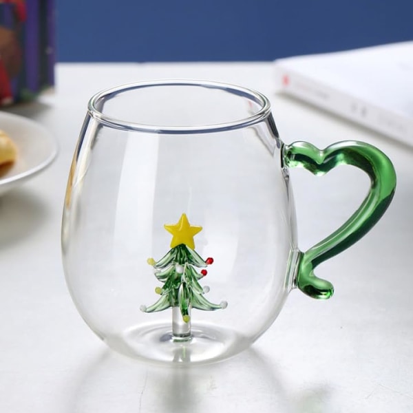 Julekaffekrus Glas Kaffe Te Mælkekop Julekopper med 3D juletræ Snemænd mønster julekrus (juletræ) Christmas tree