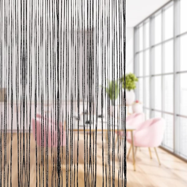 Strenggardin Panel, Flue Screen Frynserum Blinds, Dekorative Kvast Båndstrimmel Sølvskærm til Stue, Soveværelse, Festbegivenheder (Sort) Black