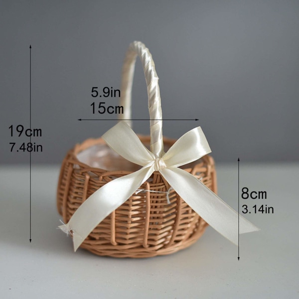 Woven Storage Basket with Handles, Flower Girl Basket Willow Basket with Ribbon Easter Gift Cookie Basket Woven Wedding Candy Bins