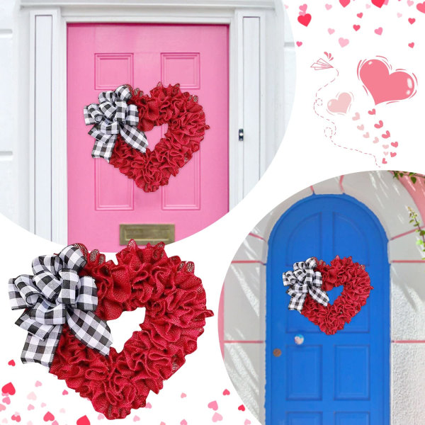 Dørkrans til valentinsdagspynt - valentinsdagskranse til bryllupsdekorationer til hoveddøren rød med bue/amorpil (sløjfe, 40 x 40 cm)