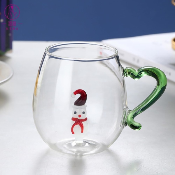 Julkaffemugg Glaskaffe Te Mjölkkopp Julkoppar med 3D Julgran Snögubbar Mönster Julmugg (Snögubbe) snowman