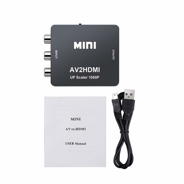 Mini AV RCA CVBS til HDMI Video Audio Konverter Adapter Støtte 720 1080P for Kamera, Xbox 360, PS1, PS2, WII, N64, DVD-spiller, VHS