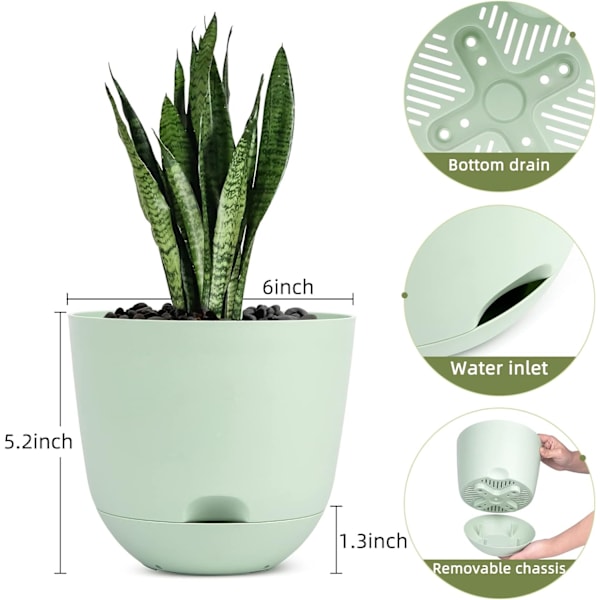 Självbevattnande blomkrukor inomhus och utomhus Gröna 13 cm (3 st) Green S