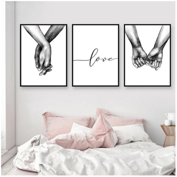 Väggkonst, abstrakt svart och vitt enkel hand i hand dukmålning, affisch för parälskare, canvasbilder i sovrummet, ingen ram 30*40cm