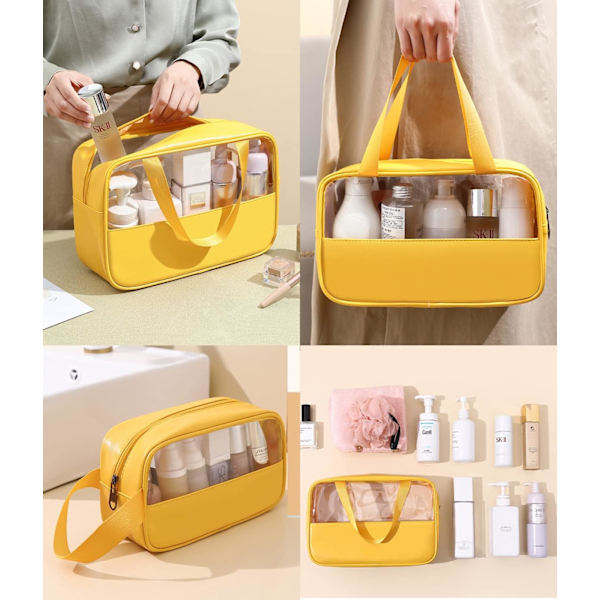 Transparent kosmetisk väska, 3-pack, vattentät PVC necessär för kvinnor, lätt sminkväska för kosmetika, necessär resekit yellow