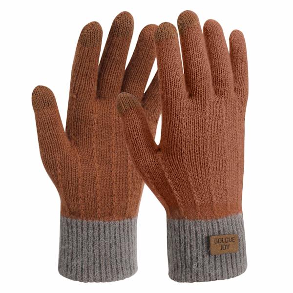 Damehansker Vinter Touch Screen Strikkede Varme Hansker，Elastiske Varme Fleece Anti-slip Arbeidsløpende Hansker for kvinner, Vinterhansker Caramel