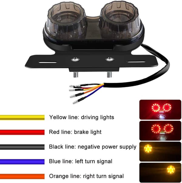 Motorcykel LED Baglygte Brems Blinklys Nummerpladeholder Black
