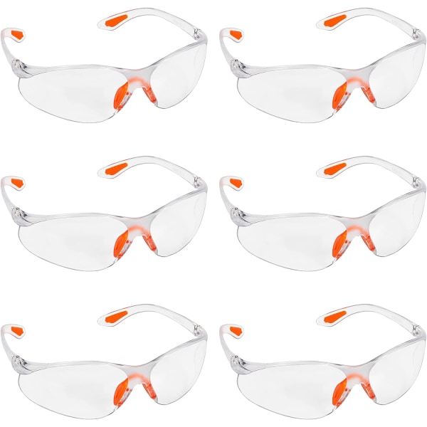 6 pakke wrap-around sikkerhedsbriller med klare linser og gummi næse- og øregreb for en sikker pasform - PPE sikkerhedsbriller