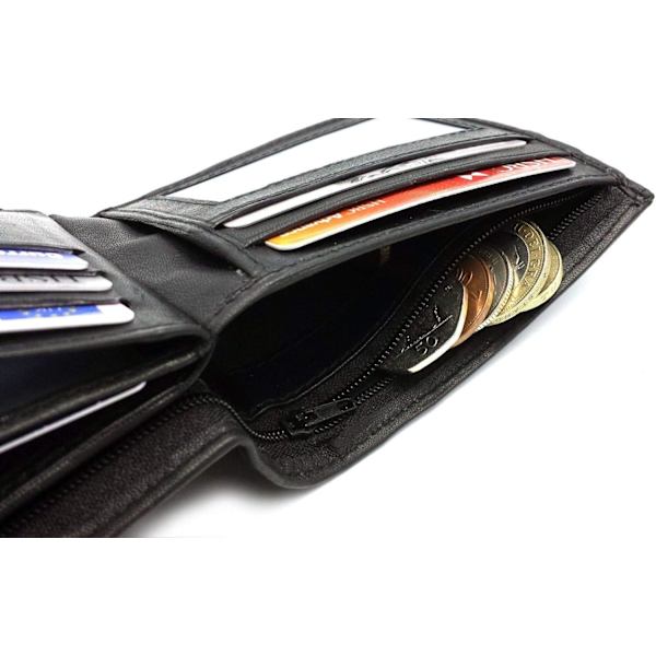 UK Herre ， Blokerende sikker blødt læder Tri Fold Wallet kortspor  （Carbon Black）