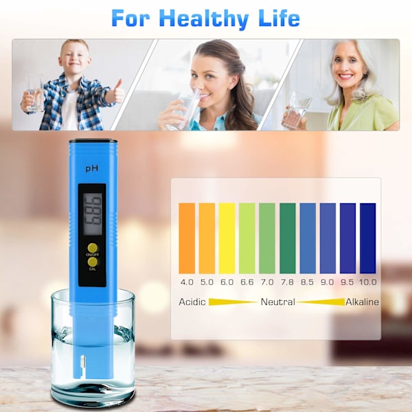 0,01-14,00 pH Høj Præcision pH Tester, pH Sonde 4 i 1 pH Tester til Vand TDS Meter Digital Vandkvalitetstester, Blå