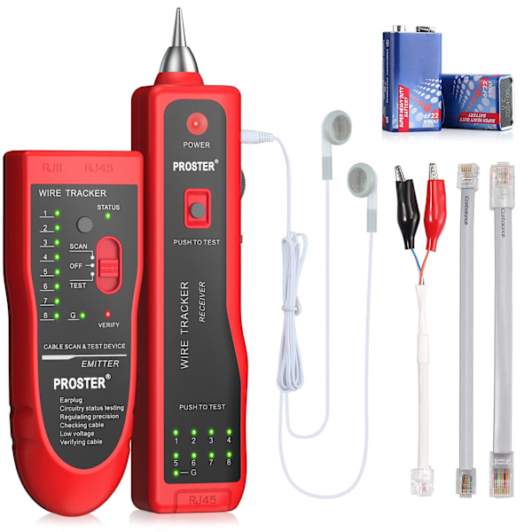 Elektrisk ledningstracker, RJ11 RJ45 locator, Ethernet LAN, Multifunktionel toner, Netværkskabelinterposer, Telefonlinjekontinuitetstester (Rød)