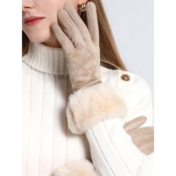 Moderne vinterhandsker til kvinder - Varme touchskærmhandsker - Elegante, bløde, tynde fleecehandsker i ruskind - Vindtætte - Beige