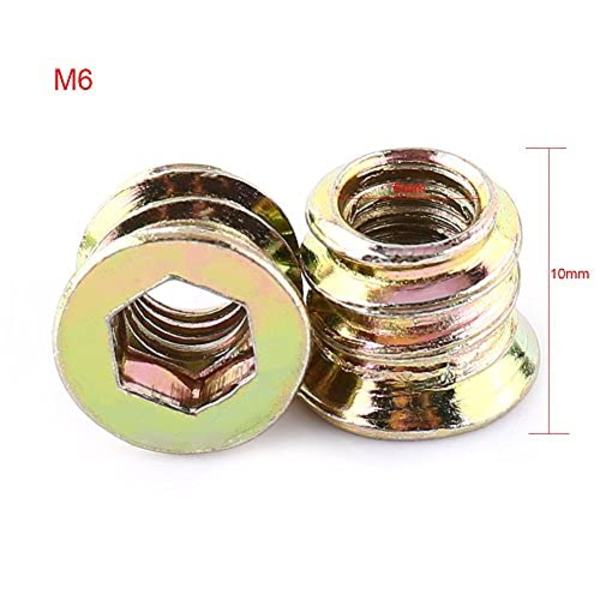 M6 x 10mm gjengeinnsats, tresats, skrumuttere, sinklegering gjengede sekskantmutter, skru inn sekskantsokkel (100 stk) M6×10