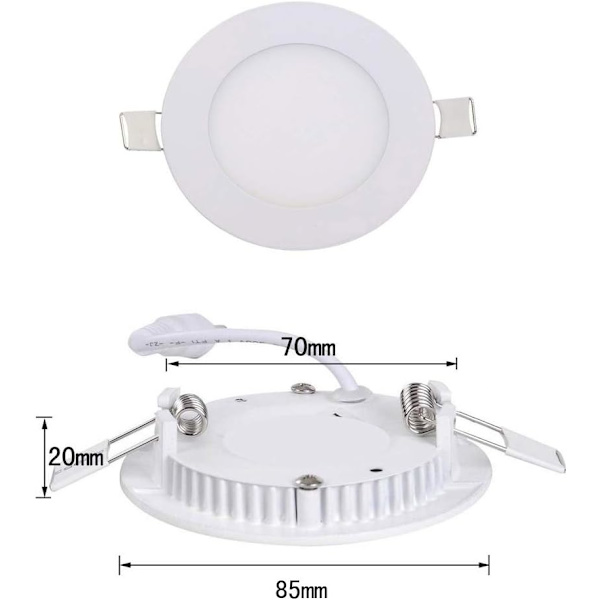 Uppoasennettava LED-alasvalo, upotettu kattovalaisin, 10 kpl, 3 W, lämmin valkoinen 3000 K, ohut paneeli, pyöreä LED, erittäin litteä