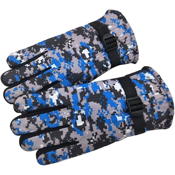 Børns kolde vejr vandtætte camo print vinterhandsker udendørs varme skihandsker luffer, blå