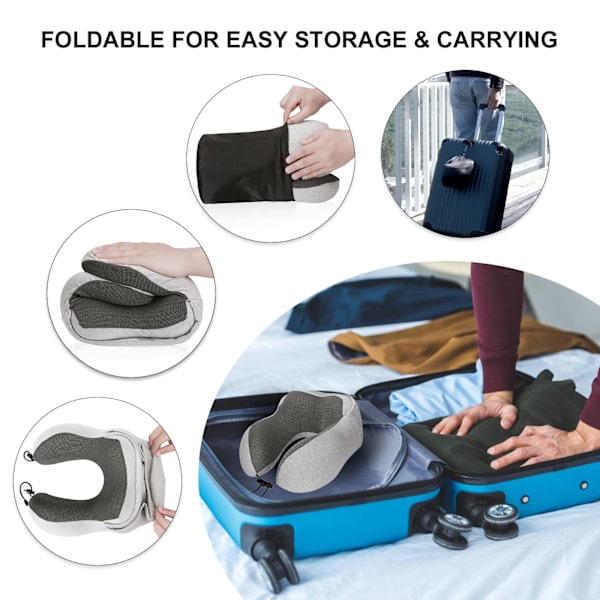 Nakkepute Memory Foam, Reisepute med hette, Komfortabel nakkepute med hette, Nakkepute Reise for soving, Lysegrå Light Gray