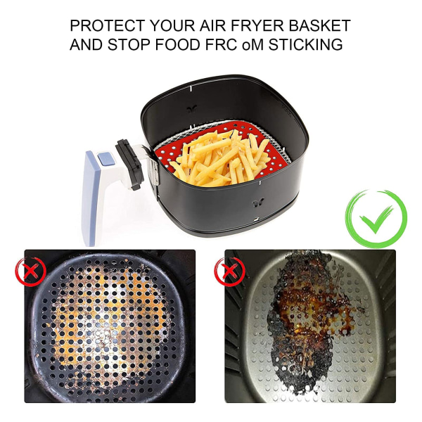 2 stk 8,4 tommers silikon Air Fryer Liners firkantede gjenbrukbare Air Fryer matter Non-Stick Air Fryer Pads for Air Fryer Baking Steaming Cooking