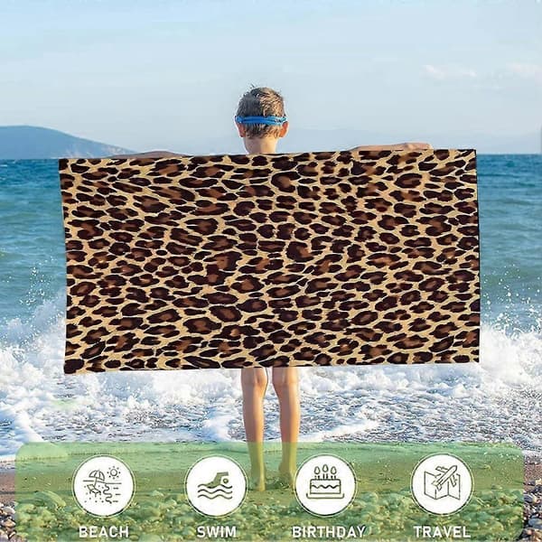 Leopard Strandhåndkle, Leopardmønstret Badehåndklær, Absorberende Mikrofiber