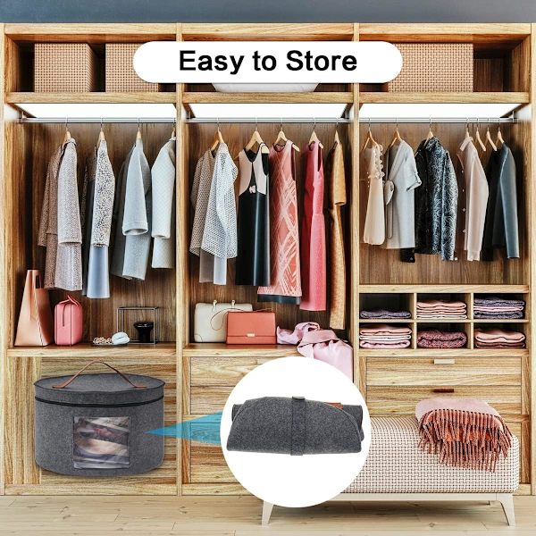 Oppbevaringsboks for hatter med lokk, 17 tommer diameter Pop Up Hat Boxes, sammenleggbar reisehatt Grey