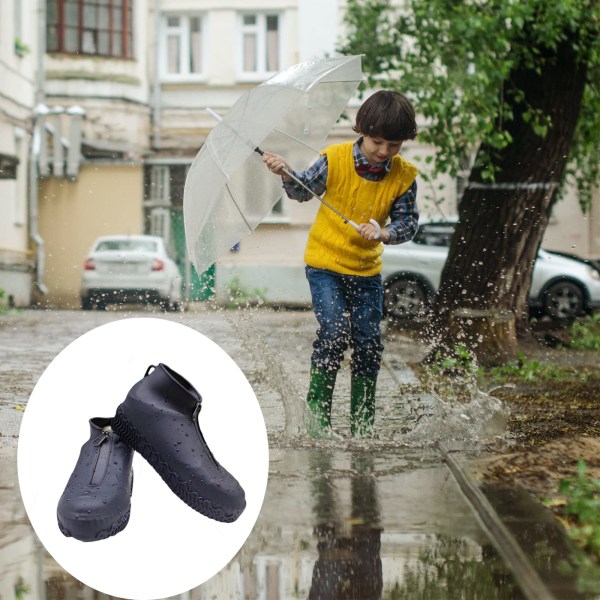 Återanvändbara skoöverdrag, 1 par vattentäta skoöverdrag i silikon Återanvändbara, vikbara halkfria regnskoöverdrag med dragkedja för utomhusskoskydd, 24,5 cm M