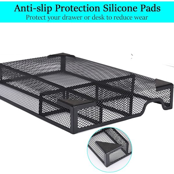 Skrivebordsskuffe Organizer Bakke - Metal Mesh 5 Rum Stor Plads, Multi-use Opbevaringsboks Sæt til Kontor, Badeværelse, Køkken Bestik, Makeup