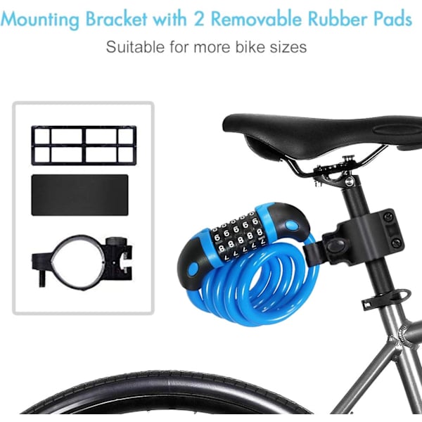 Cykellås Cykelskåp Kombination 5-siffrig 110cm Lång Cykelkabel Lås Cyklar Kedja Hög Säkerhet för E-cykel Mountainbike (Blå) Blue