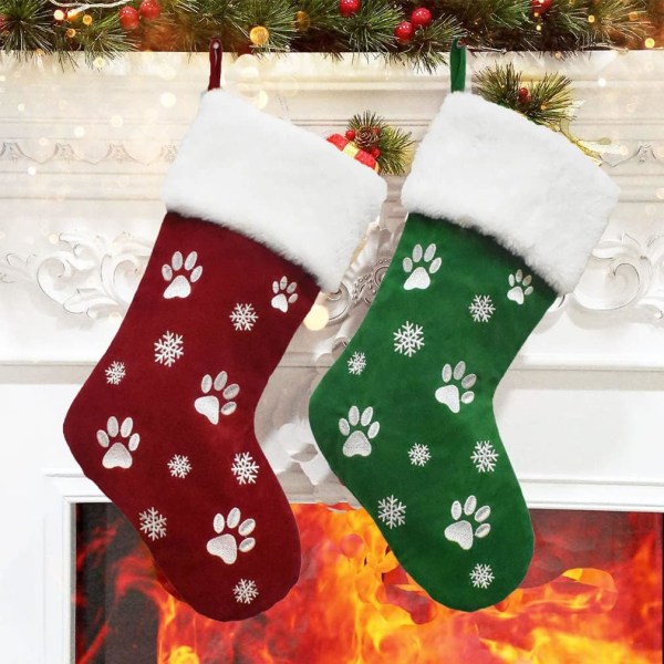 Jule strømpe, 2 stk. jule strømpe kattepote jule støvle jule strømpe slik gavepose, juletræ dekoration
