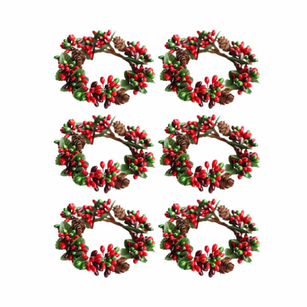 6 stk julelysringe Røde bærlysringe Kranse med fyrrekogler til søjler Julebordsdekorationer Midterstykker (rød og grøn) Red and Green