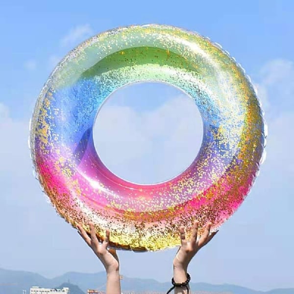 Gennemsigtig flydende ring regnbue pailletter svømmering, holdbare oppustelige svømmebassiner, svømmeringe til sommerpoolfest for voksne