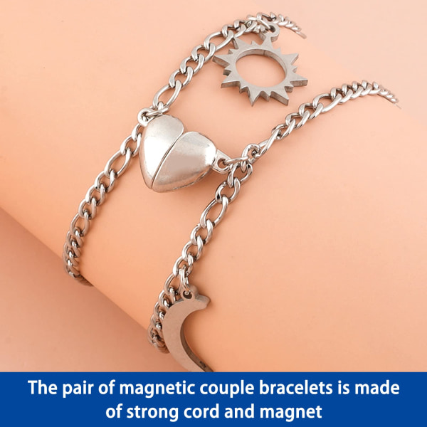 2 kpl Magneettinen pariranneke käsintehdyt köysipunotut yhteensopivat rannekorut poikaystävä tyttöystävä (aurinko- ja kuutyyli)
