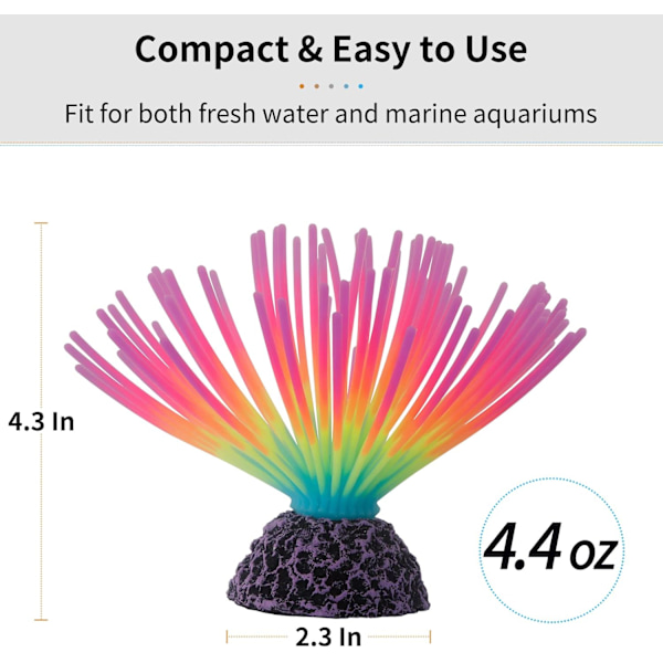 Akvarie Imitativ Regnbue Sjøpindsball Kunstig Silikon Ornament med Glødende Effekt for Fisketank Landskapsdekorasjon, Flerfarget