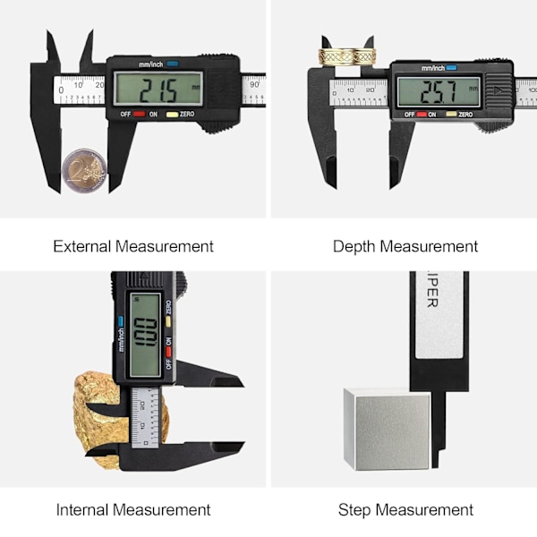 Vernier Caliper, 150mm Vernier Caliper, Digital Carbon Fiber Micrometer Tool for External, Internal, Depth and Pitch Measurements