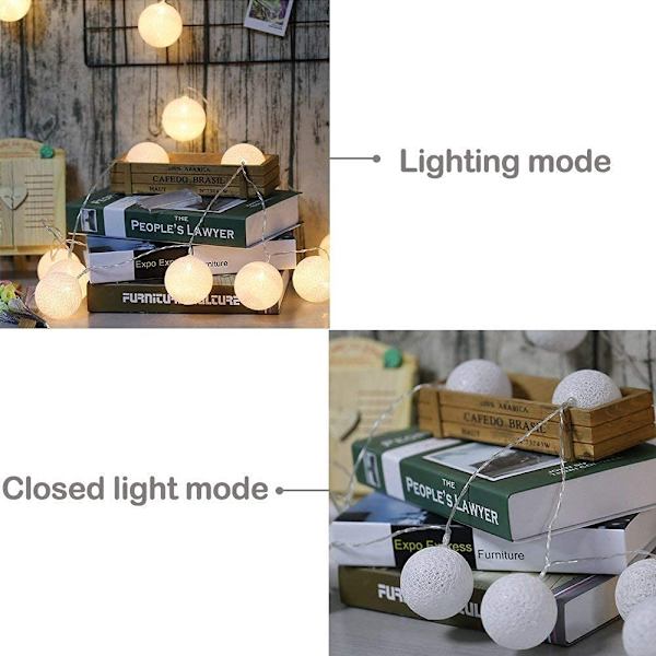 Bomullsboll Fe-ljus Batteridriven - 3,3M 20 LED Boll Fe-ljus Inomhus Väggljus Julbelysning Dekoration för Bröllop, Rum, Hem