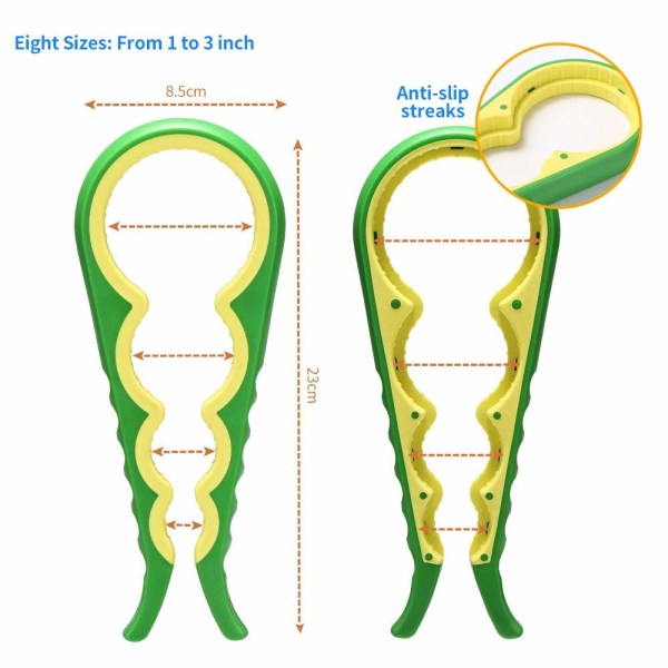 Krukkeåbner og flaskeåbner til svage hænder, gigt, ældre og børn, skridsikker krukkeåbnergreb, få nemt låg af (grøn) Green yellow