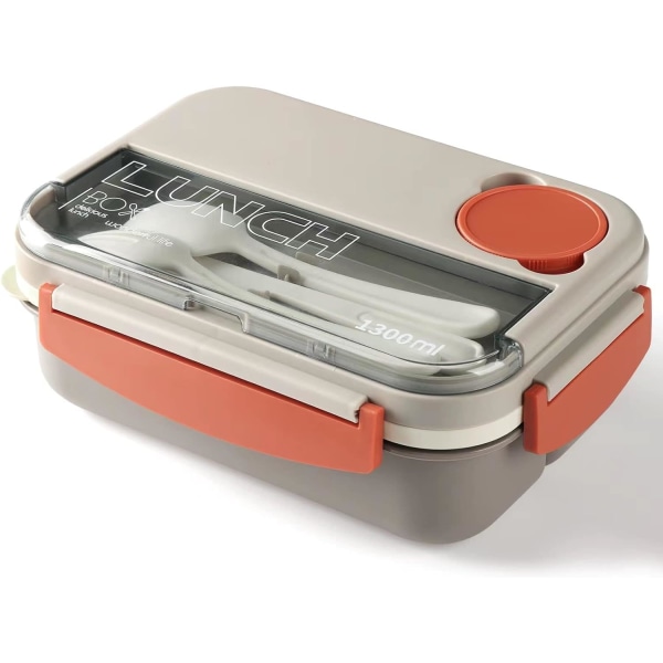 Madkasser1300ML ,Lækagesikker frokostbeholder med rum, 4-i-1 madpakke med grydebestiksæt, Tåler mikroovn opvaskemaskine. (Grå) Grey
