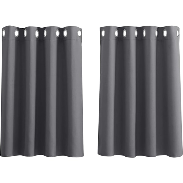Grå blackout-gardiner for vinduer, korte gardiner med hemper, dekorative gardiner for hjemmet, termisk isolerte gardiner, små vinduer, B 132 x L 91 cm, selges som 2 deler