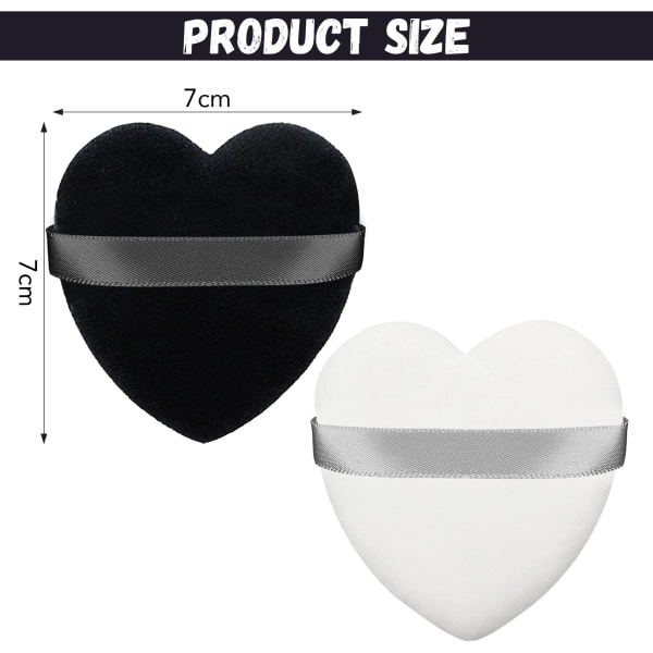 2kpl Powder Puff sydämen muotoinen meikkipuhvi, pehmeä ja uudelleenkäytettävä samettimeikkisieni hihnalla (musta+valkoinen)