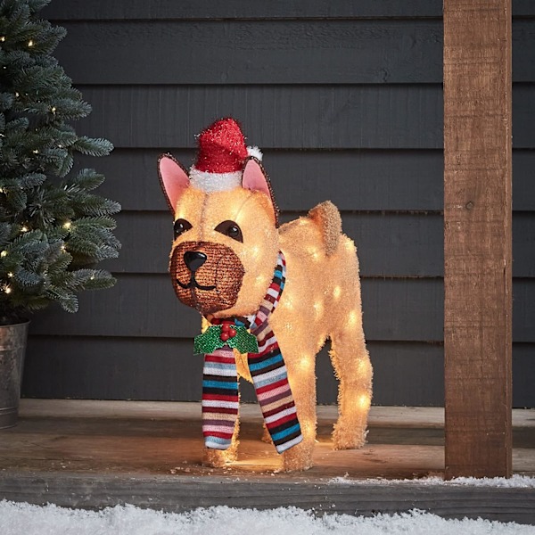 Udendørs Julelys Bulldog Hund Figur Have Dekoration med 50 Varme Hvide LED'er & Timer