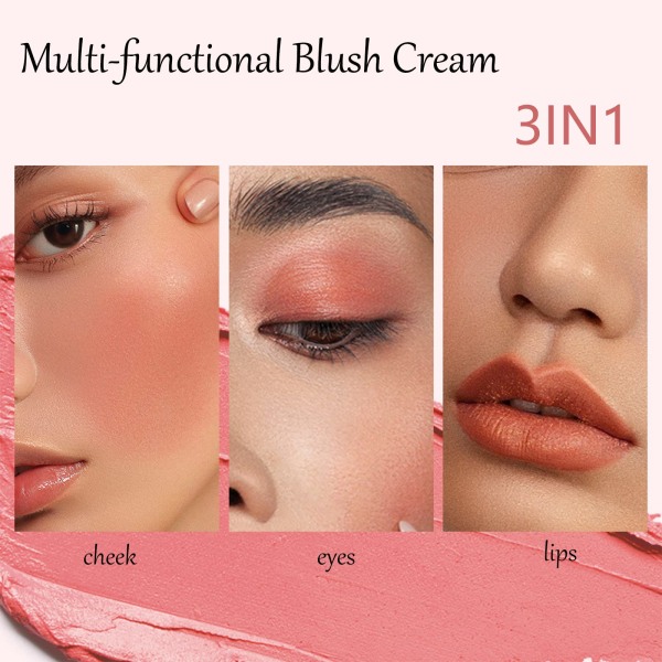 Cream Blush Mini kosmeettinen monipuolinen poskipuna huulipunana Eyeshadow poskipunasävy, kosteuttava korkeapigmenttinen poskipuna siveltimellä ja puffalla (#05)