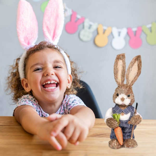 Påske halmharepynt, påske stående kanin, stående kanin figur kanin leketøysdukke, vårpåske figur dekor